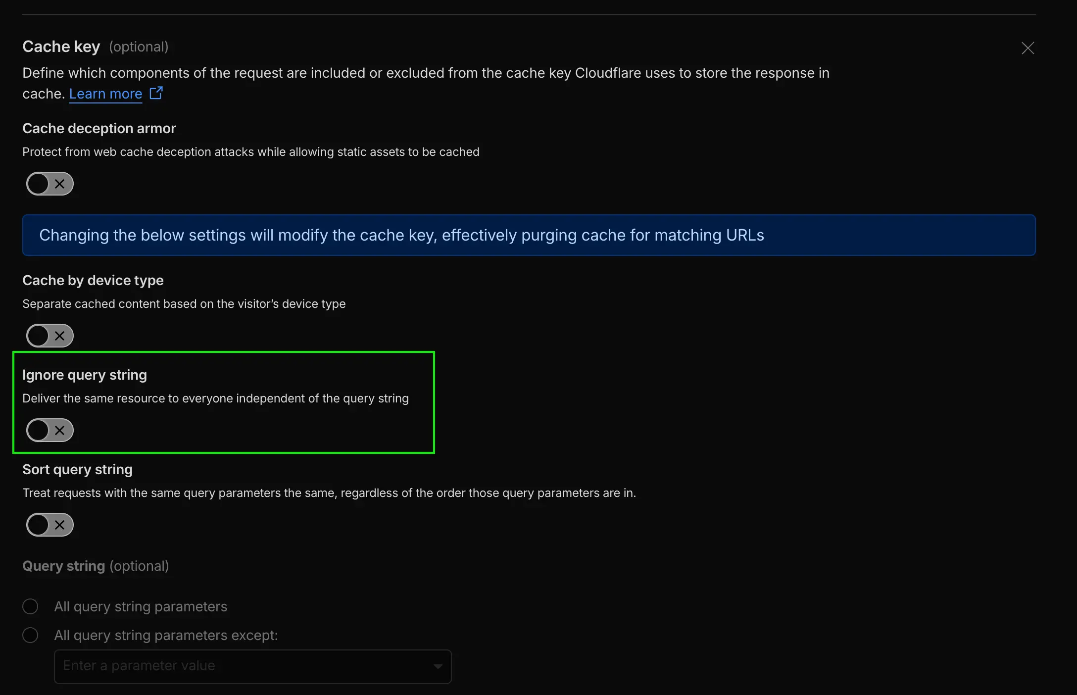 Ignore Query String caching