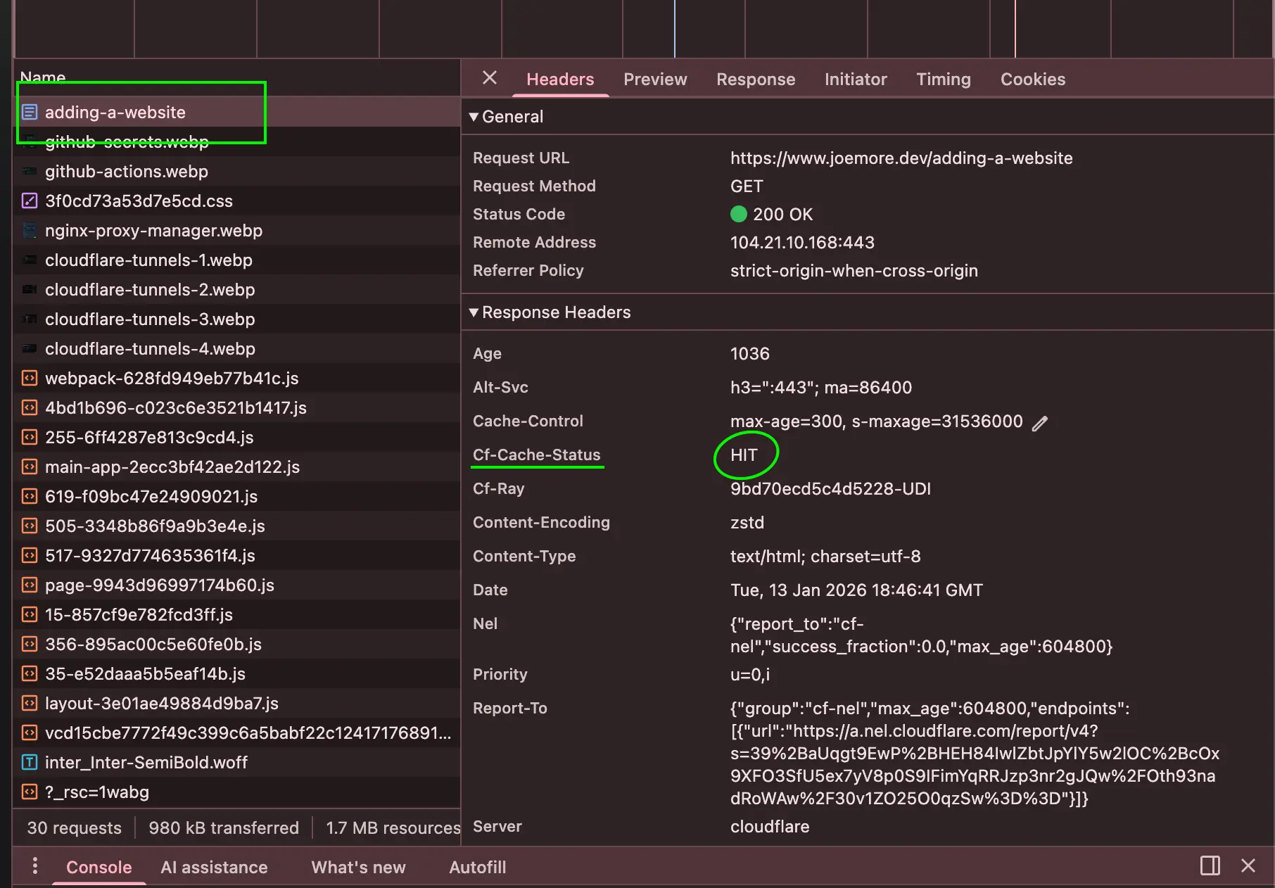 CloudFlare Caching - Network Status