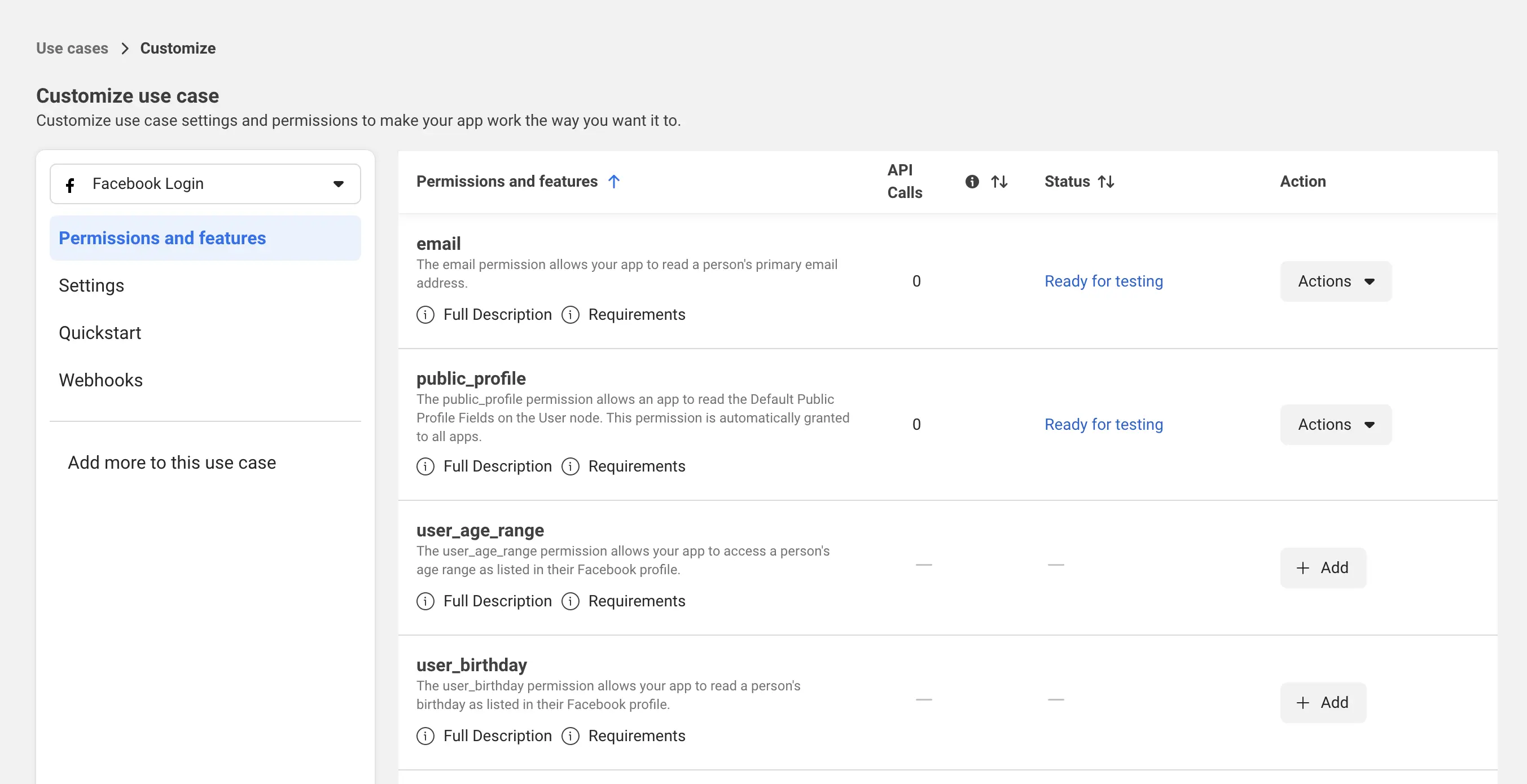 Facebook Use Case - Permissions