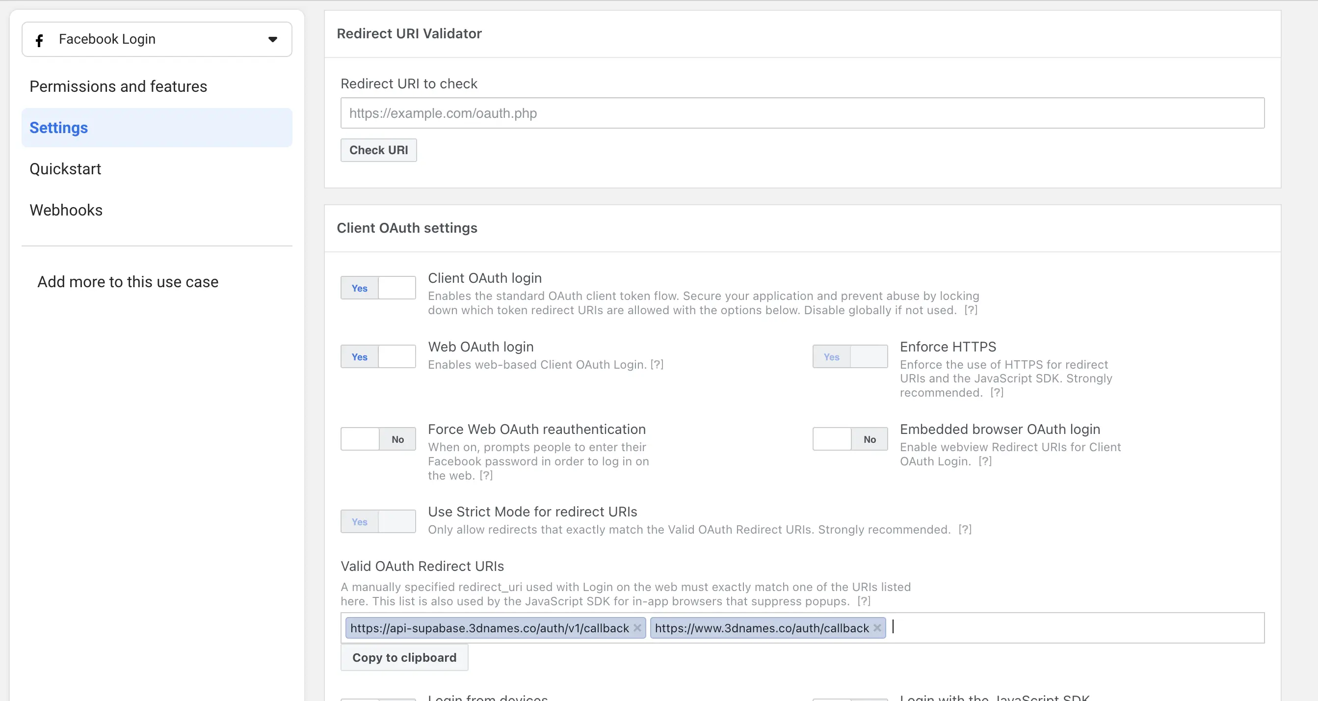 Facebook Use Case - Settings